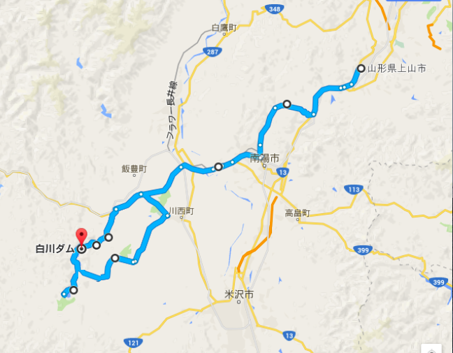 ルート図・白川ダム