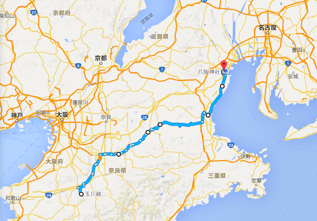 四日市までのルート