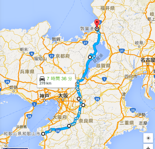 地図敦賀から和歌山
